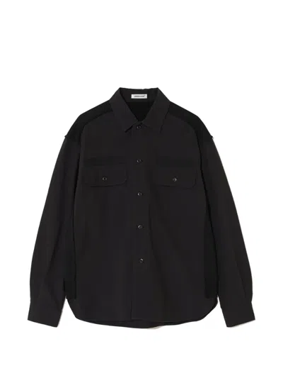 Undercover Ribbed-panel Chest-pocket Shirt In Black