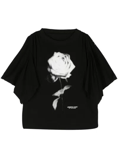 Undercover Rose-print Cotton T-shirt In Black