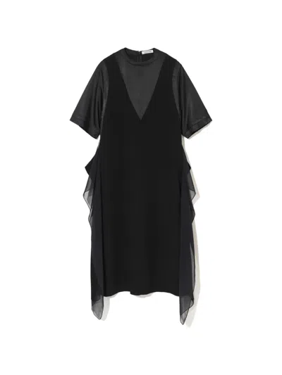 Undercover Ruffled Panelled Midi Dress In Black