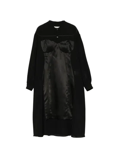 Undercover Satin-panelled Layered Dress In Black