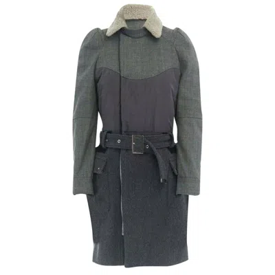 Undercover Shearling Collar Padded Cashmere Wool Belted Coat In Grey