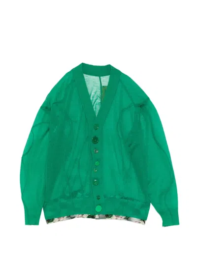 Undercover Sheer Panelled Cardigan In Green