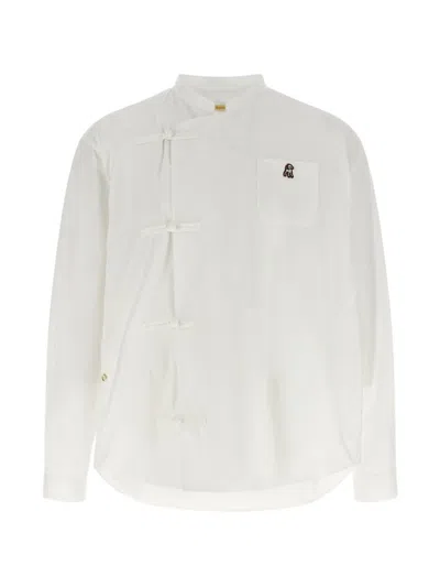 Undercover Tangled Cotton Shirt With Mandarin Collar And Asymmetrical Closure In White