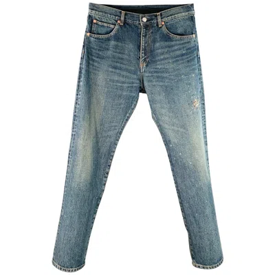 Pre-owned Undercover Size 32 Blue Multi-color Embroidery Cotton Relaxed Drop-crotch Jeans