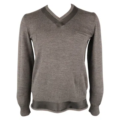 Pre-owned Undercover Size L Charcoal Solid Wool V-neck Pullover In Black