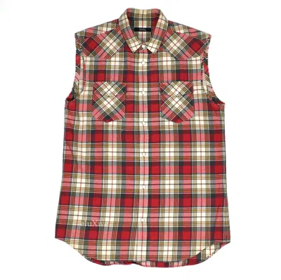 Pre-owned Undercover Sleeveless Western Snap Button Plaid Shirt In Red