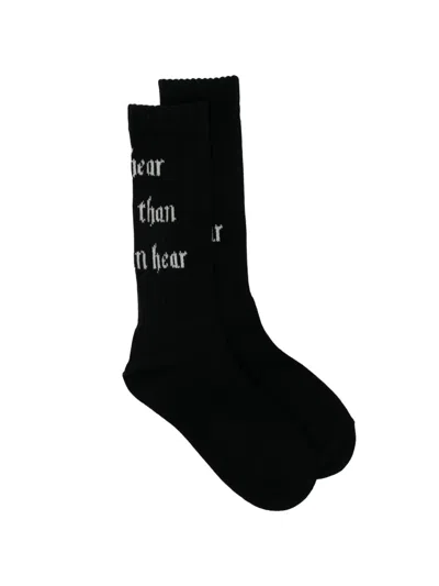 Undercover Slogan-print Socks In Black
