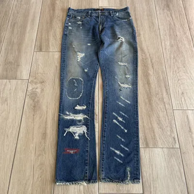 Pre-owned Undercover Ss05 "but Beautiful" 60 Distressed Patchwork Denim Jeans In Blue