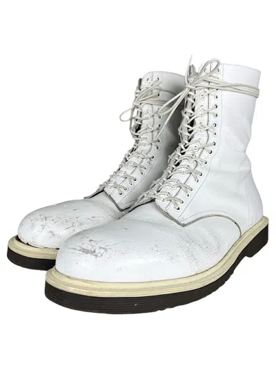 Pre-owned Undercover Ss14  Godog Double Lace Leather Combat Boots White