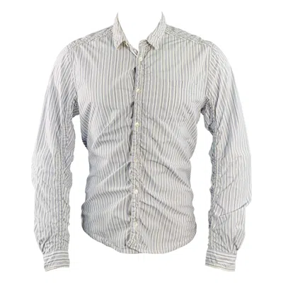 Pre-owned Undercover Ss17 Size M White Blue Stripe Cotton Ruched One Pocket Long Sleeve Shirt