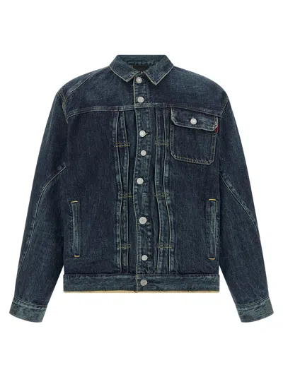 Undercover Sinuous Seams Denim Jacket With Contrasting Stitching In Blue