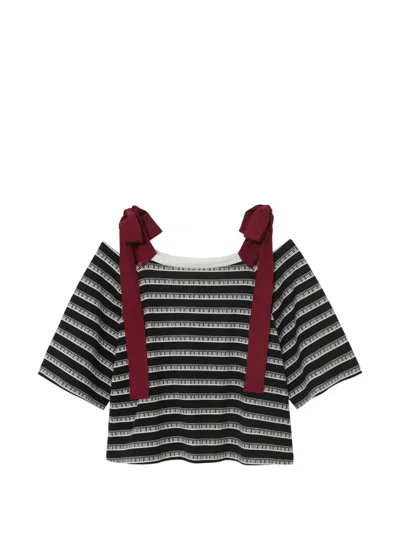 Undercover Stripe Tie Ribbon Shoulder Blouse In Multi