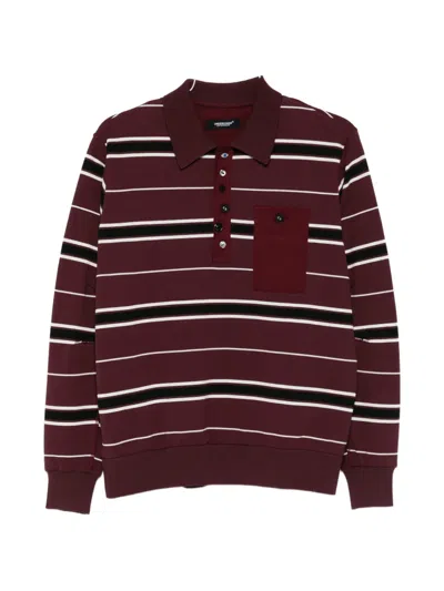 Undercover Striped Chest-pocket Polo Shirt In Burgundy
