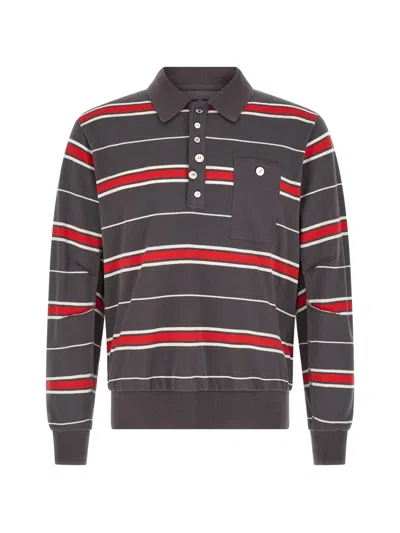 Undercover Striped Polo Shirt Chest Pocket Ribbed Trims In Multi