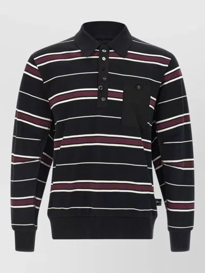 Undercover Striped Long Sleeve Polo Shirt Pocket In Multi