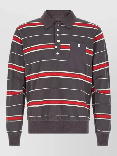 Undercover Striped Polo Shirt Chest Pocket Ribbed Trims In Multi