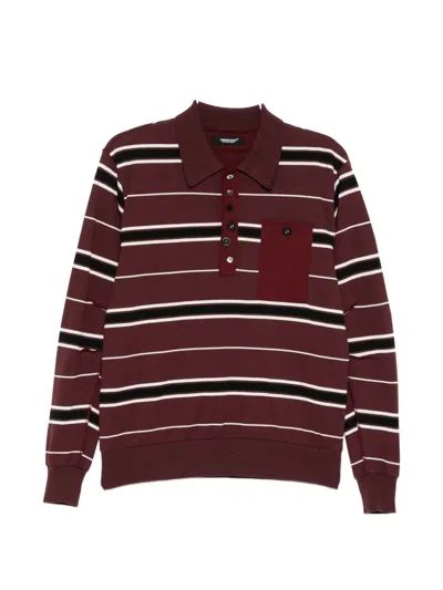 Undercover Striped Polo Shirt In Red