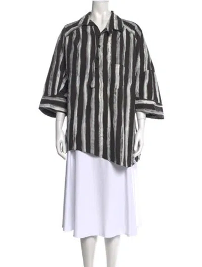 Pre-owned Undercover Striped Three-quarter Sleeve Button-up Top In Multicolor