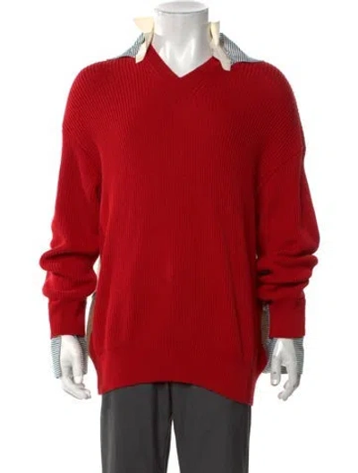Pre-owned Undercover Striped V-neck Pullover In Red