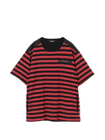 Undercover Gestreiftes T-shirt Mit Reissverschluss In Red