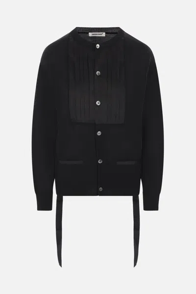 Undercover Pleated Bib Wool Cardigan In Black