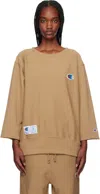 Undercover Tan Champion Edition Beaded Logo Appliqué Sweatshirt In Beige