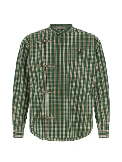 Undercover Shepherd Check Shirt Long Sleeves Mandarin Collar In Green
