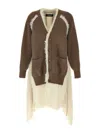 Undercover Asymmetrical Faux Fur And Braided Wool Cardigan In Brown