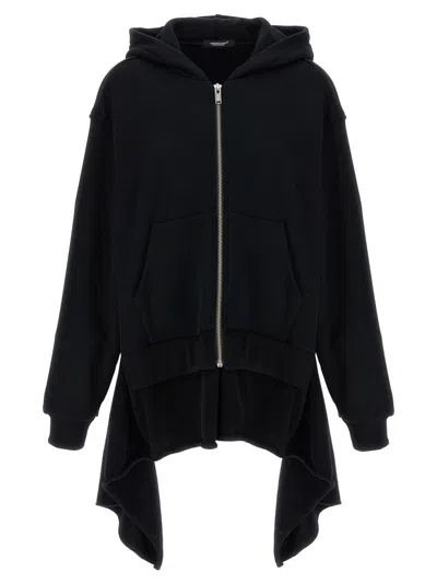 UNDERCOVER TWO-MATERIAL HOODIE WITH ASYMMETRICAL WOOL INSERTS