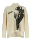 Undercover Asymmetric Hem Graphic Print Sweater In White