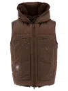 Undercover Cross Print Hooded Quilted Sleeveless Jacket In Brown