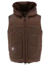 Undercover Cross Print Hooded Quilted Sleeveless Jacket In Brown