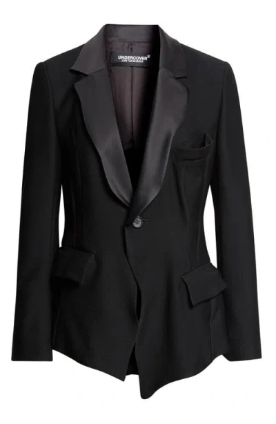 Undercover Wavy Sateen Trim Wool Stretch Twill Jacket In Black