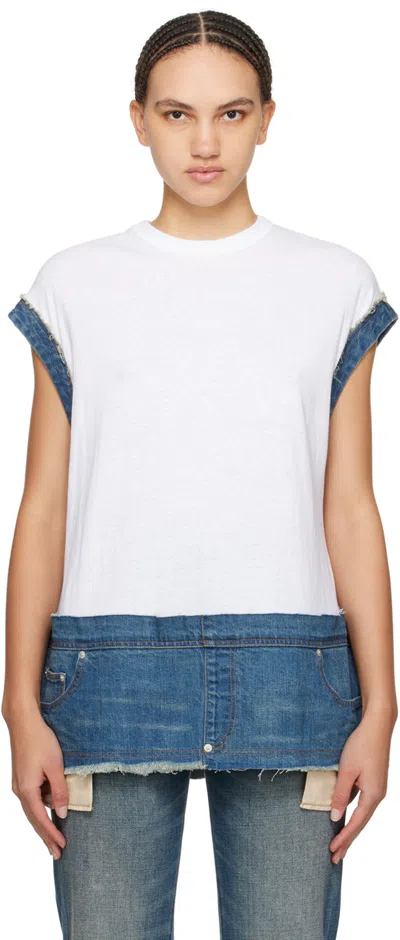 Undercover White & Blue Paneled Denim T-shirt