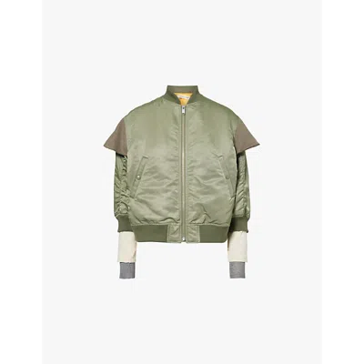 Undercover Womens Khaki Layered Relaxed-fit Shell Bomber Jacket
