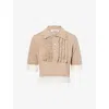 Undercover Womens Light Beige Contrast-crepe Frilled Wool And Cotton Polo Knit