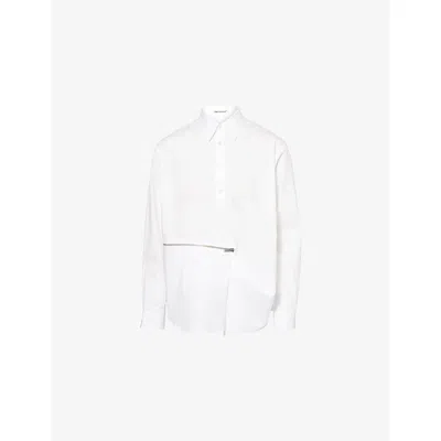 Undercover Womens White Curved-hem Relaxed-fit Cotton-poplin Shirt
