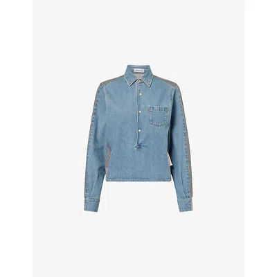 Undercover Womens Indigo Panelled Ribbed-knit Denim Shirt In Blue