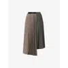 Undercover Womens Grey Beige Check Check-pattern Asymmetric Pleated Wool-blend Midi Skirt In Gray