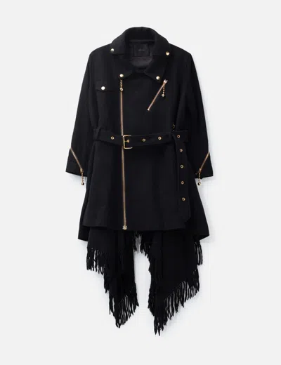 Undercover Wool Biker Long Coat In Black
