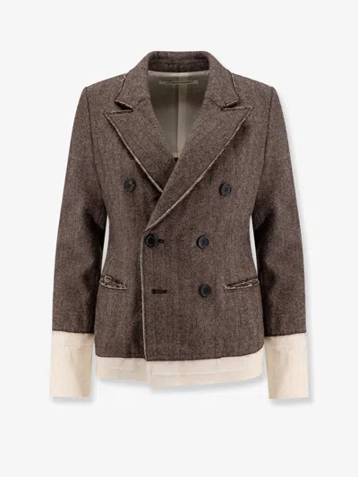 UNDERCOVER WOOL BLEND BLAZER WITH FRAYED PROFILES