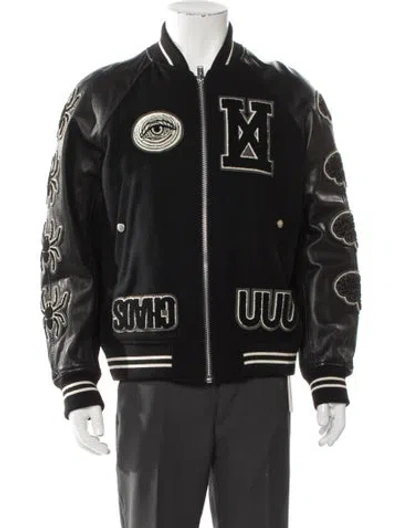 Pre-owned Undercover Wool Graphic Print Varsity Jacket In Black