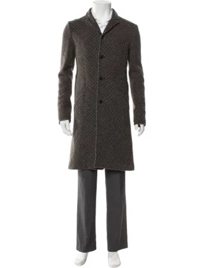 Pre-owned Undercover Wool Plaid Print Overcoat In Gray