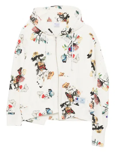 Undercover X Champion Floral-print Zip-up Hoodie In White