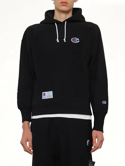 Undercover X Champion Logo-patch Hoodie In Black