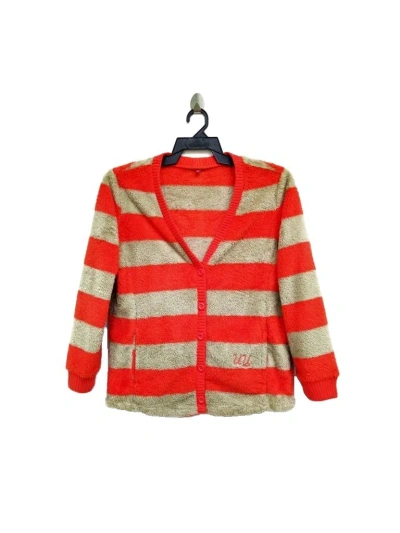Pre-owned Undercover X Uniqlo Button Up Fleece Warm Up Sweater In Orange Stripe Green