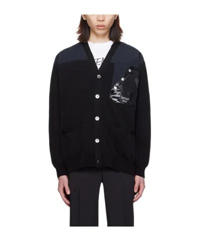 Undercover Y-neck Long-sleeved Cardigan In Black