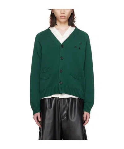 Undercover Y-neck Long-sleeved Cardigan In Green