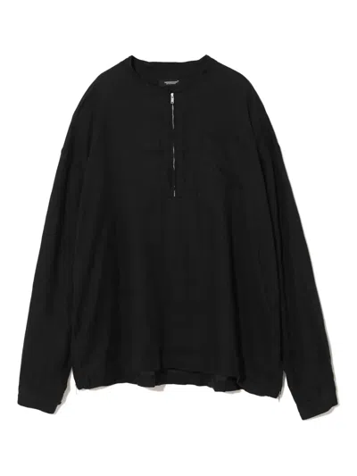 Undercover Zip-front Linen Top In Black