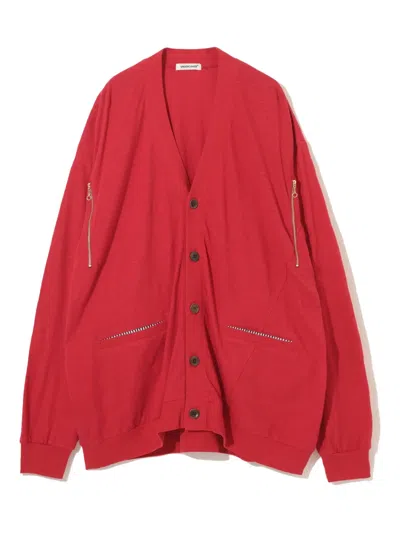 Undercover Zip-pocket Button-up Cardigan In Red
